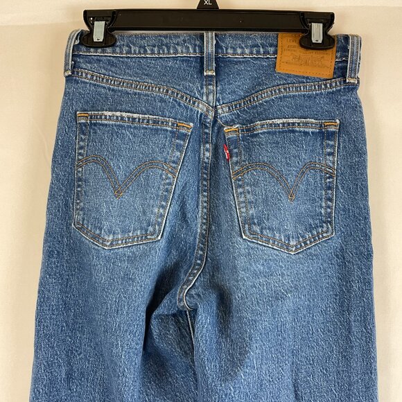 Levi's Ribcage Crop Boot Jeans 26 Blue Button Fly - Picture 7 of 12